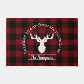 赤パーソナライズされた素朴と黒のバッファローのプレイド ドアマット (正面)