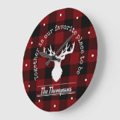 赤パーソナライズされた素朴と黒のバッファローのプレイド ラージ壁時計 (傾斜)