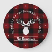 赤パーソナライズされた素朴と黒のバッファローのプレイド ラージ壁時計 (正面)