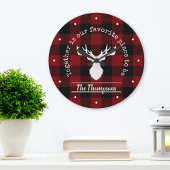 赤パーソナライズされた素朴と黒のバッファローのプレイド ラージ壁時計