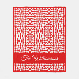 赤パーソナライズされた素朴クリスマス幾何学キルト フリースブランケット