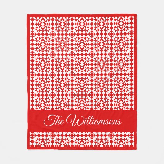 赤パーソナライズされた素朴クリスマス幾何学キルト フリースブランケット (正面)