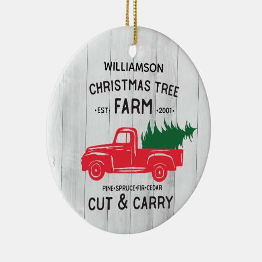 赤パーソナライズされた素朴ヴィンテージトラック セラミックオーナメント (右)