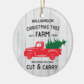 赤パーソナライズされた素朴ヴィンテージトラック セラミックオーナメント (左)
