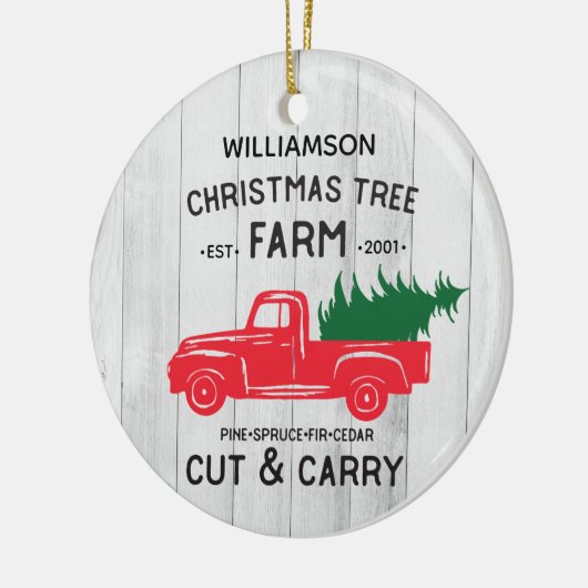 赤パーソナライズされた素朴ヴィンテージトラック セラミックオーナメント (左)