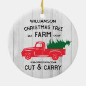 赤パーソナライズされた素朴ヴィンテージトラック セラミックオーナメント (裏面)