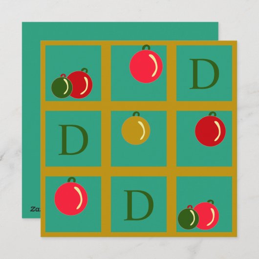 赤パーソナライズされた緑と金ゴールドオーナメントクリスマス シーズンカード (正面/裏面)