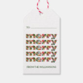赤パーソナライズされた緑の格子模様の聖降誕祭 ギフトタグ (正面)