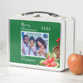 赤パーソナライズされた緑ホリデーファミリーイメージ メタルランチボックス (インサイチュ)
