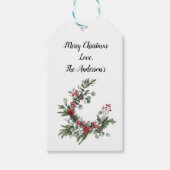 赤パーソナライズされた緑ポインセチア常緑樹 ギフトタグ (正面)