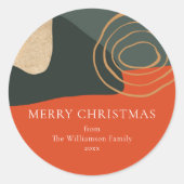 赤パーソナライズされた緑抽象芸術ユニーククリスマス ラウンドシール (正面)