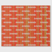 赤パーソナライズされた緑金ゴールドストライプの ラッピングペーパー (フラット)