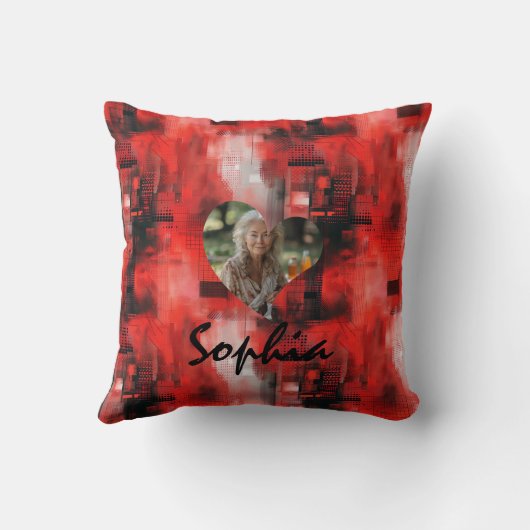 赤パーソナライズされた背中の抽象芸術枕。 クッション (裏面)