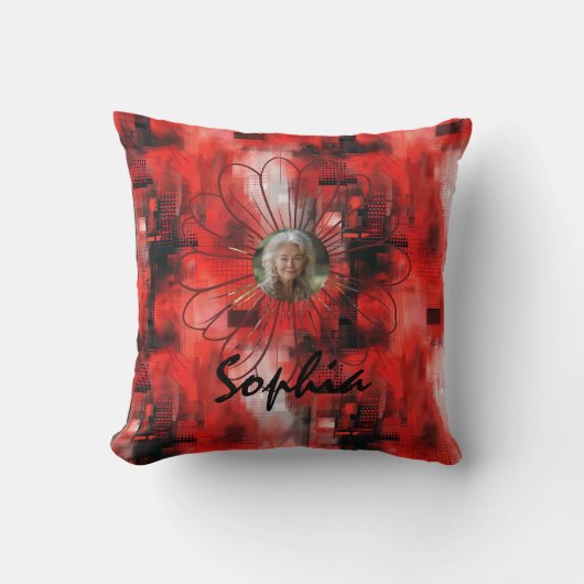 赤パーソナライズされた背中の抽象芸術枕。 クッション (正面)