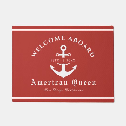 赤パーソナライズされた航海の歓迎 ドアマット (正面)