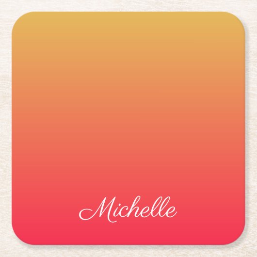 赤パーソナライズされた色と黄グラデーション色 スクエアペーパーコースター (正面)