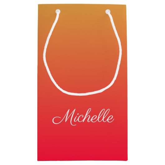 赤パーソナライズされた色と黄グラデーション色 スモールペーパーバッグ (裏面)