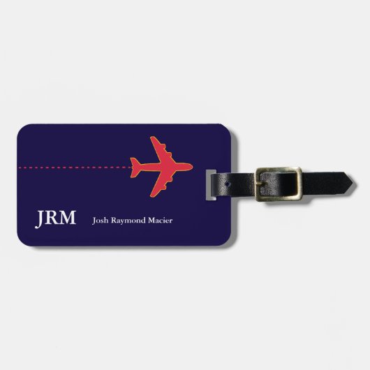 赤パーソナライズされた色飛行機 ラゲッジタグ (正面横)