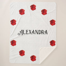 赤パーソナライズされた花水玉模様 シェルパブランケット