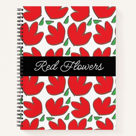 赤パーソナライズされた花花柄 ノートブック (正面)