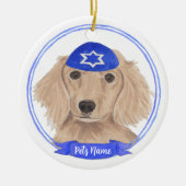 赤パーソナライズされた英語ダッシュンドドッグハヌカー セラミックオーナメント (正面)