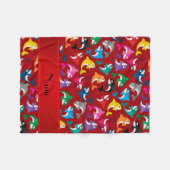 赤パーソナライズされた虹のクジラ名 フリースブランケット (正面(横))