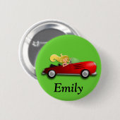 赤パーソナライズされた車と少女のボタン 缶バッジ (正面&裏面)