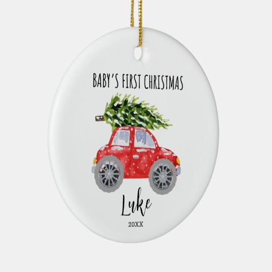 赤パーソナライズされた車サークルクリスマス飾り セラミックオーナメント (右)