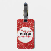 赤パーソナライズされた野球柄 ラゲッジタグ (裏面縦)