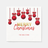 赤パーソナライズされた金ゴールドオーナメントメリークリスマス スタンダードカクテルナプキン (正面)