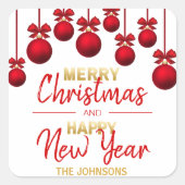 赤パーソナライズされた金ゴールドクリスマス新年 スクエアシール (正面)