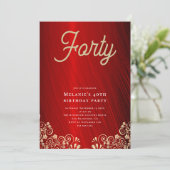 赤パーソナライズされた金ゴールドスワール40th誕生日パーティー 招待状 (スタンド正面)