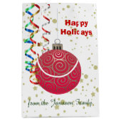 赤パーソナライズされた金ゴールド球紙吹雪 ミディアムペーパーバッグ (正面)