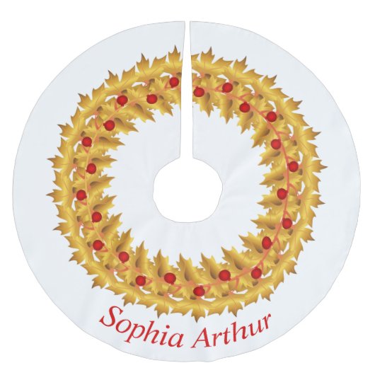 赤パーソナライズされた金ゴールド離れリース ブラッシュドポリエステルツリースカート (正面)