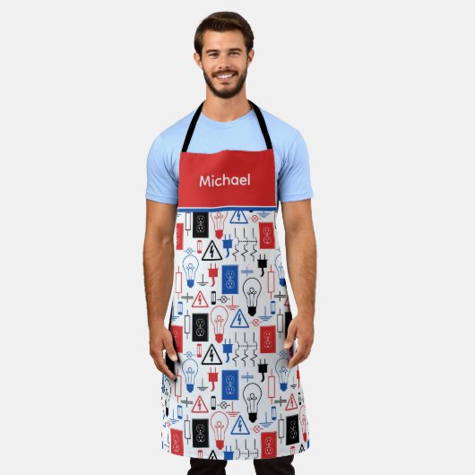 赤パーソナライズされた電気技師エプロン エプロン (着用した状態)
