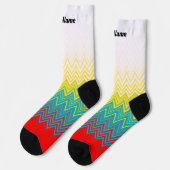 赤パーソナライズされた青イエローシックユニークパターン ソックス (左)