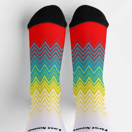 赤パーソナライズされた青イエローシックユニークパターン ソックス (上部)
