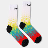 赤パーソナライズされた青イエローシックユニークパターン ソックス (右)