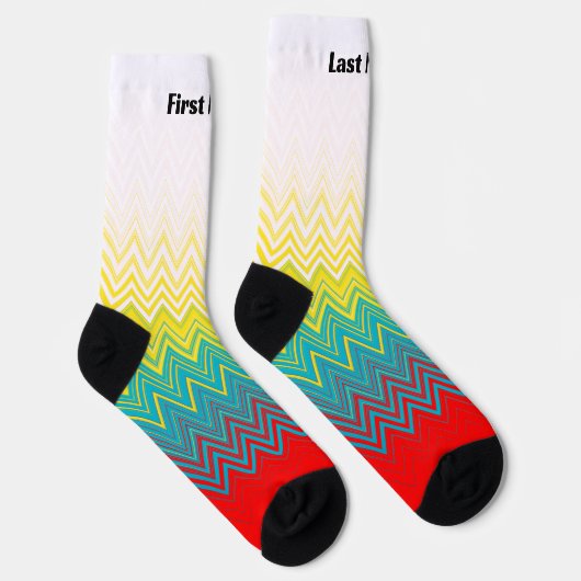 赤パーソナライズされた青イエローシックユニークパターン ソックス (右)