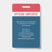 赤パーソナライズされた青写真ID従業員 バッジ (裏面)