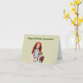 赤パーソナライズされた頭ガール誕生日カード カード (黄色い花)