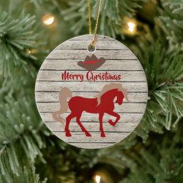 赤パーソナライズされた馬とカウボーイハットクリスマス セラミックオーナメント