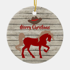 赤パーソナライズされた馬とカウボーイハットクリスマス セラミックオーナメント