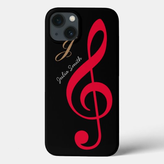赤パーソナライズされた高音クレフ、 音符記号 Case-Mate iPhoneケース (裏面)