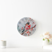 赤パーソナライズされた鳥の冬のシーンのラウンドクロック ラウンド壁時計 (ホーム)