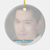 赤パーソナライズされた鳥記念写真クリスマス セラミックオーナメント (裏面)