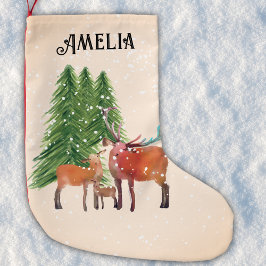 赤パーソナライズされた鹿 スモールクリスマスストッキング