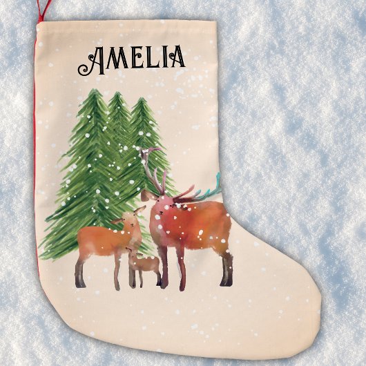 赤パーソナライズされた鹿 スモールクリスマスストッキング