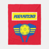 赤パーソナライズされた黄色のスポーツプレイヤーPickleball フリースブランケット (正面)