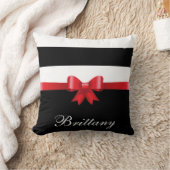 赤パーソナライズされた黒いはっきりしたストライプ弓エレガント クッション (ブランケット)